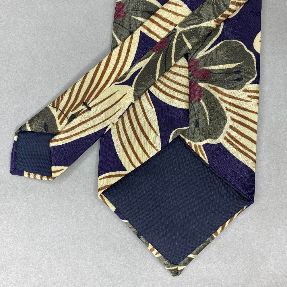 VTG Royal Knight Floral Hibiscus Tie Mens Purple Gold Tropical Island 56x4 - Picture 5 of 5